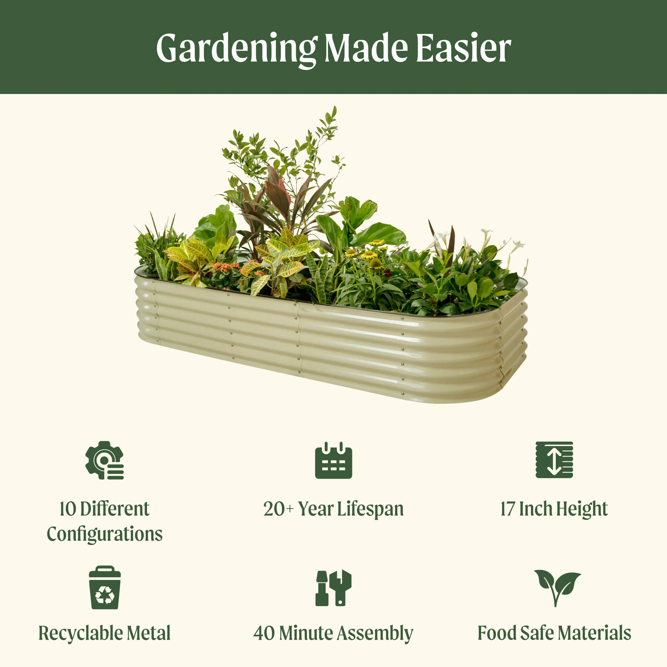 17" Tall 10 In 1 Jumbo Modular Metal Raised Garden Bed Kit - Image 12