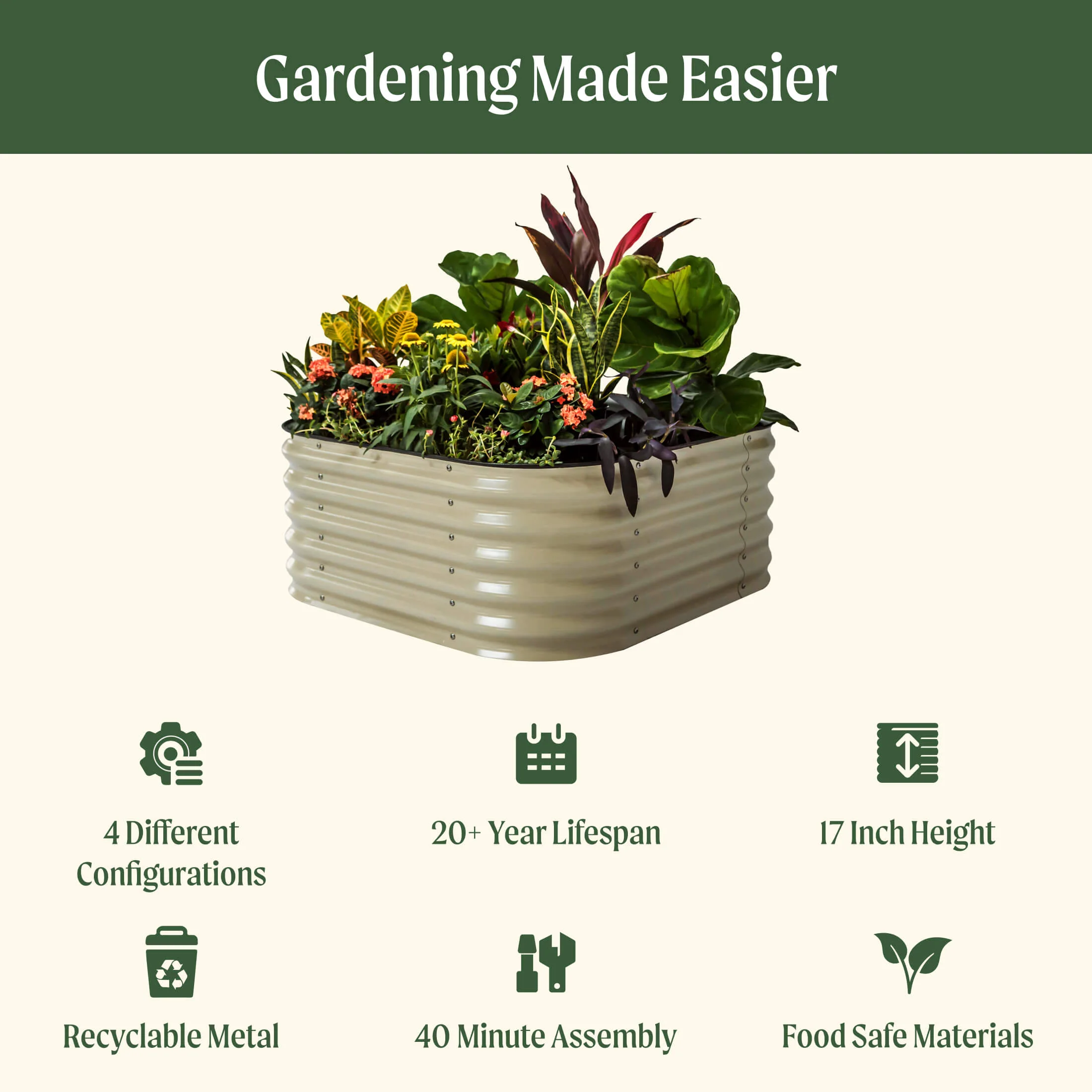 17" Tall 4 In 1 Small Modular Metal Raised Garden Bed Kit - Image 12