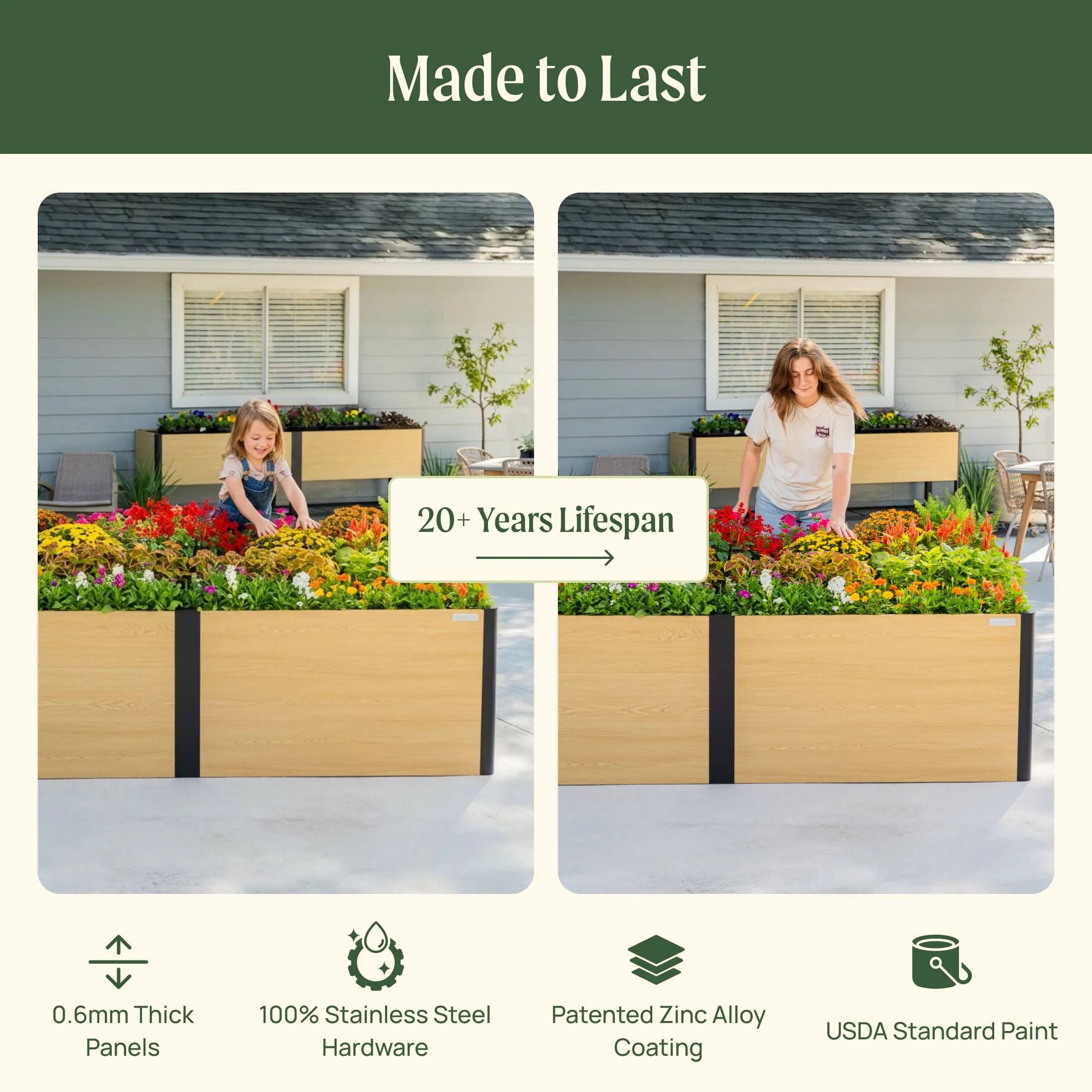 26" Tall Woodgrain 2' x 8' Metal Raised Garden Bed - Image 8