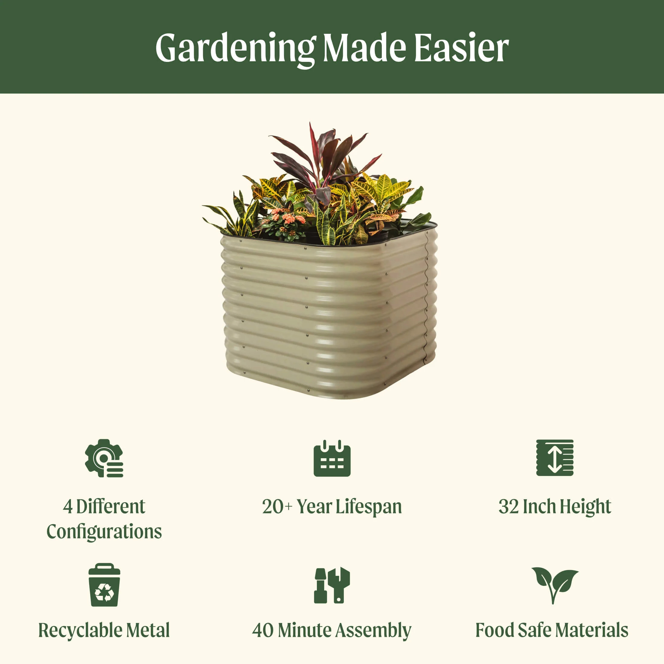 32" Extra Tall 4 In 1 Small Modular Metal Raised Garden Bed Kit - Image 11