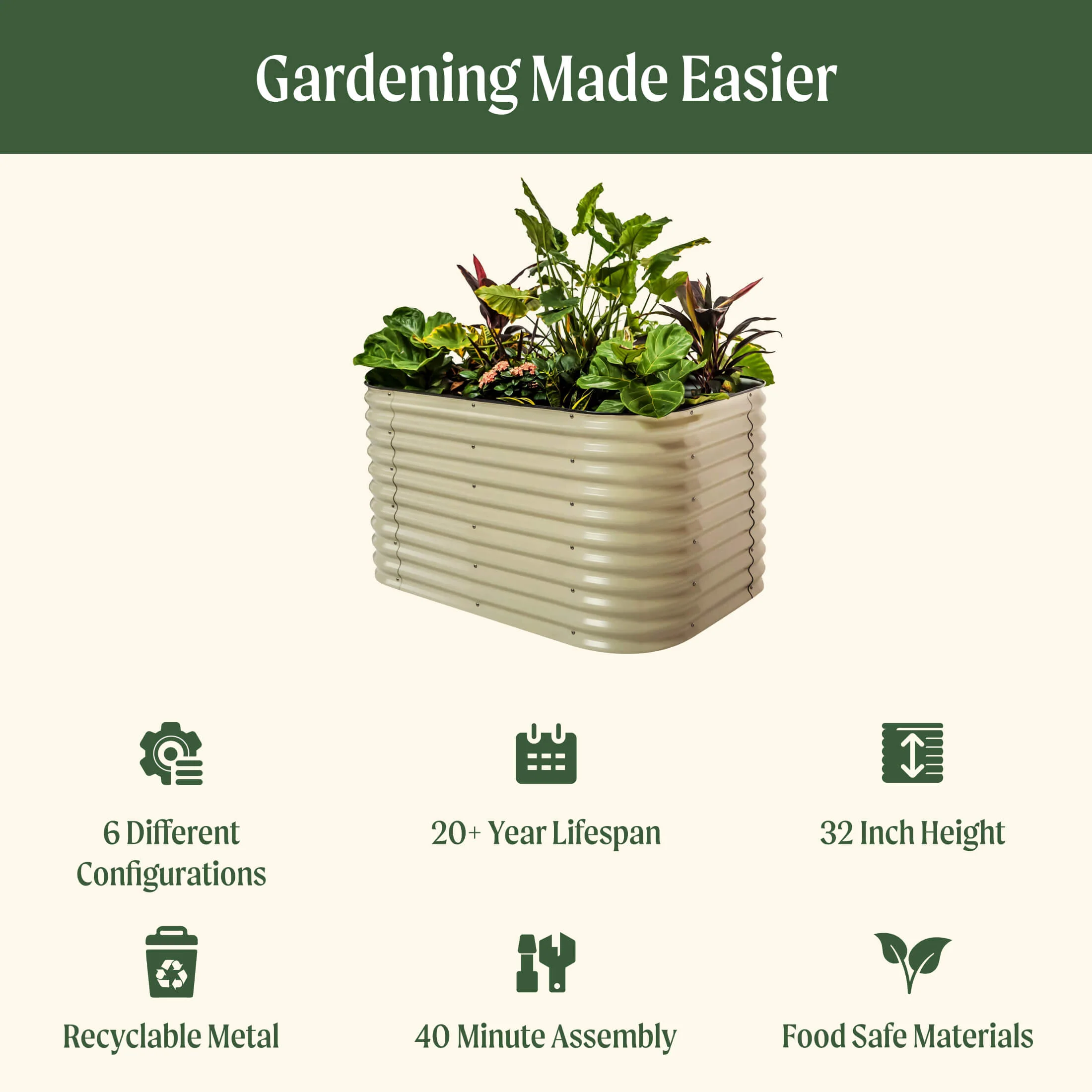 32" Extra Tall 6 In 1 Medium Modular Metal Raised Garden Bed Kit - Image 12