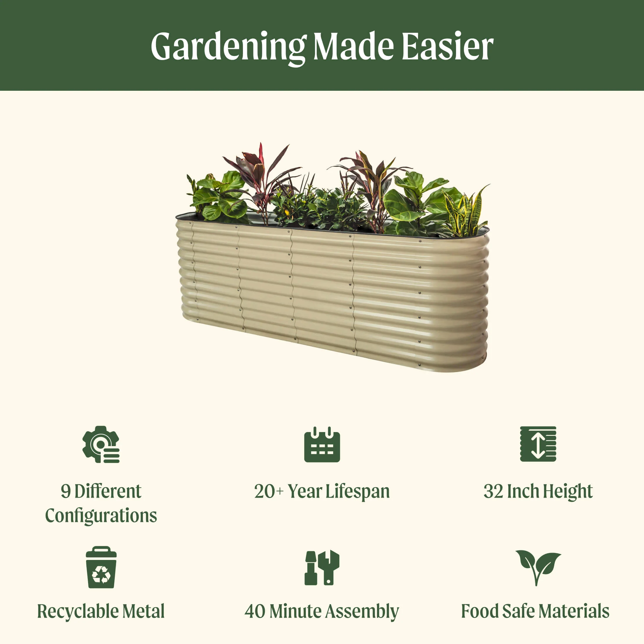 32" Extra Tall 9 In 1 Large Modular Metal Raised Garden Bed Kit - Image 8