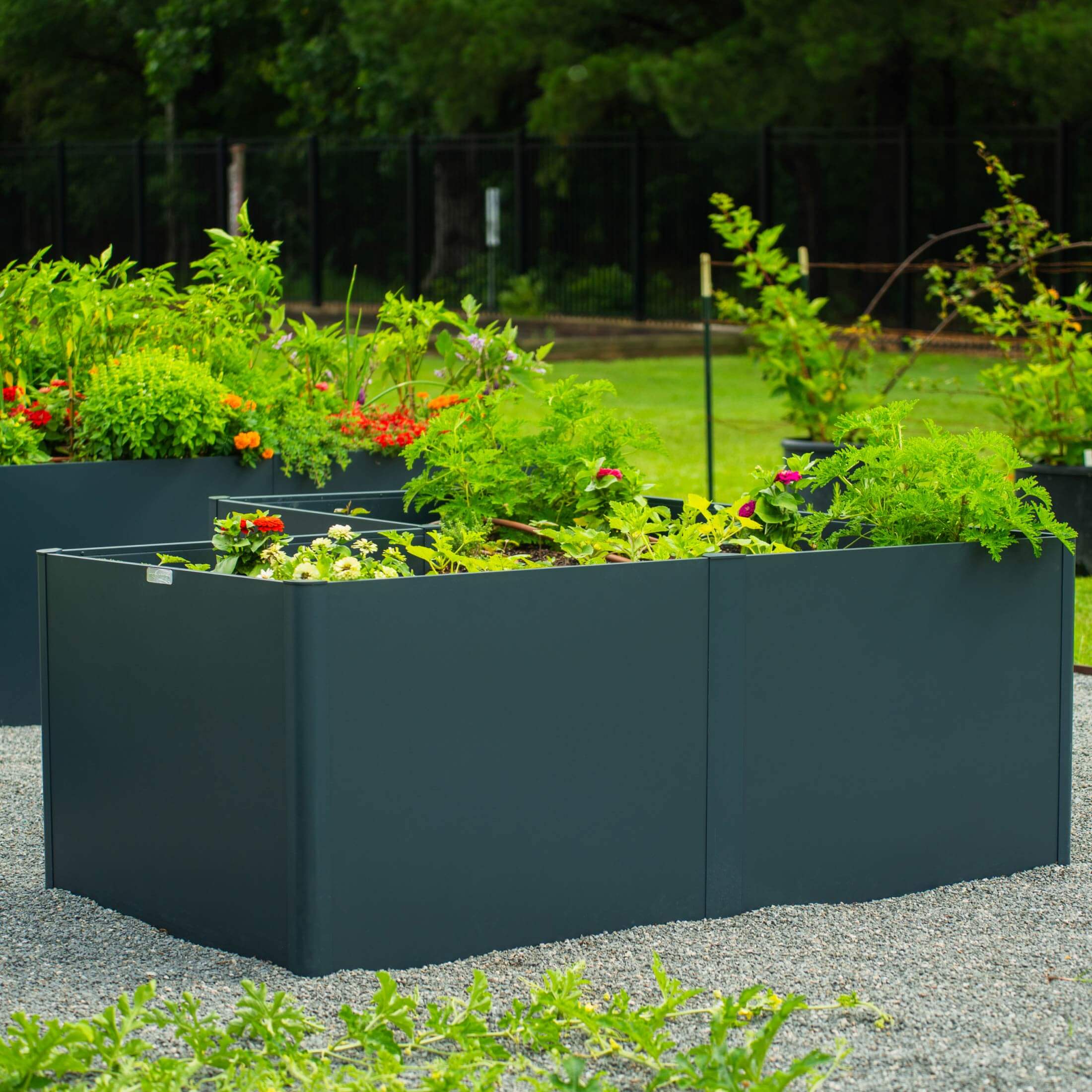 32" Extra Tall Modern 83" x 83" L Shape Metal Raised Garden Bed - Midnight Blue - Image 7