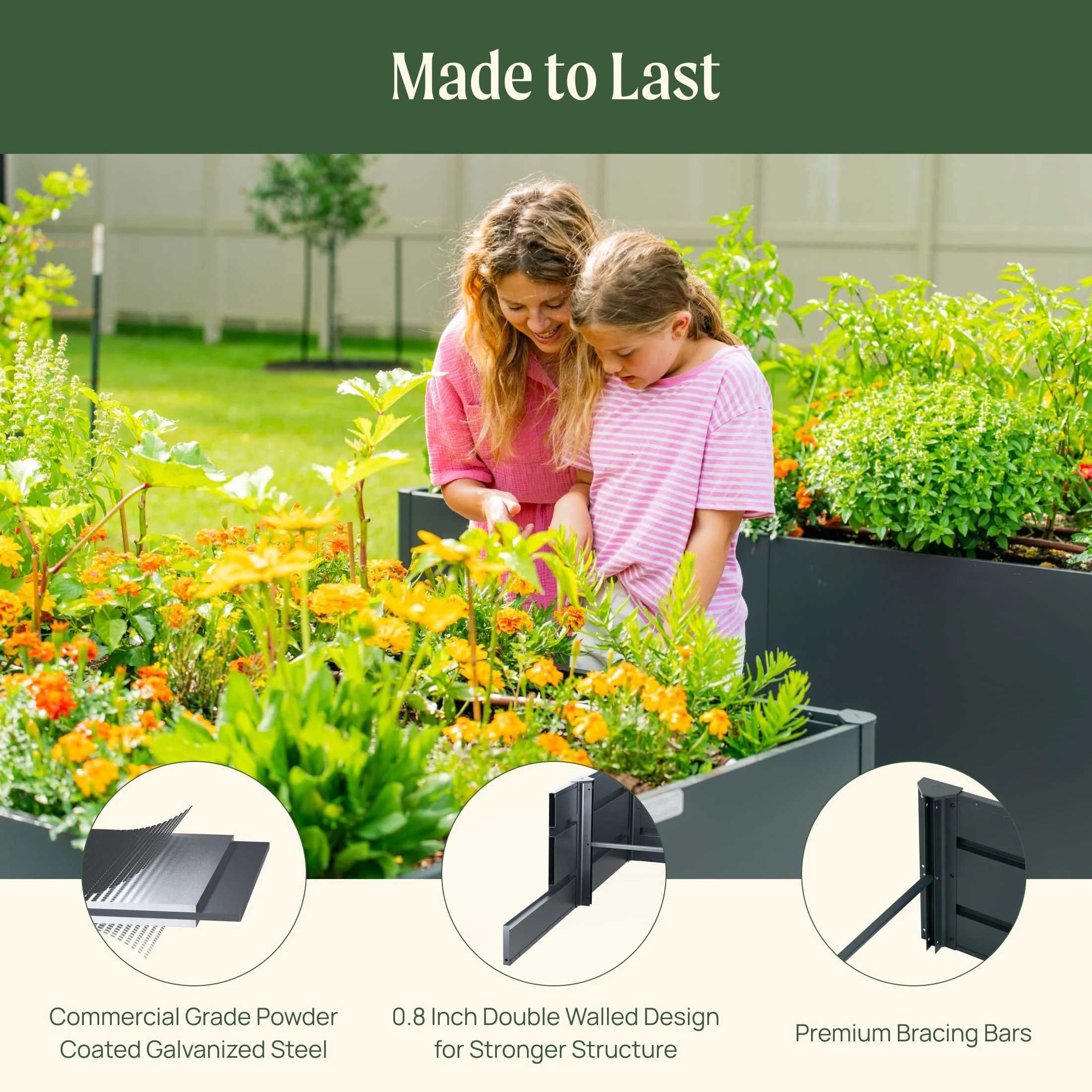 32" Extra Tall Modern 42" x 42" Metal Raised Garden Bed - Image 8