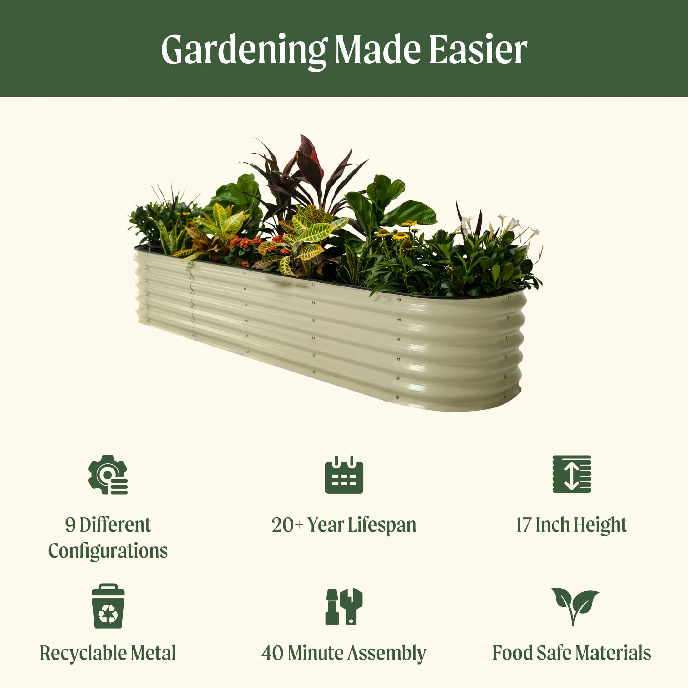 17" Tall 9 In 1 Large Modular Metal Raised Garden Bed Kit - Image 11