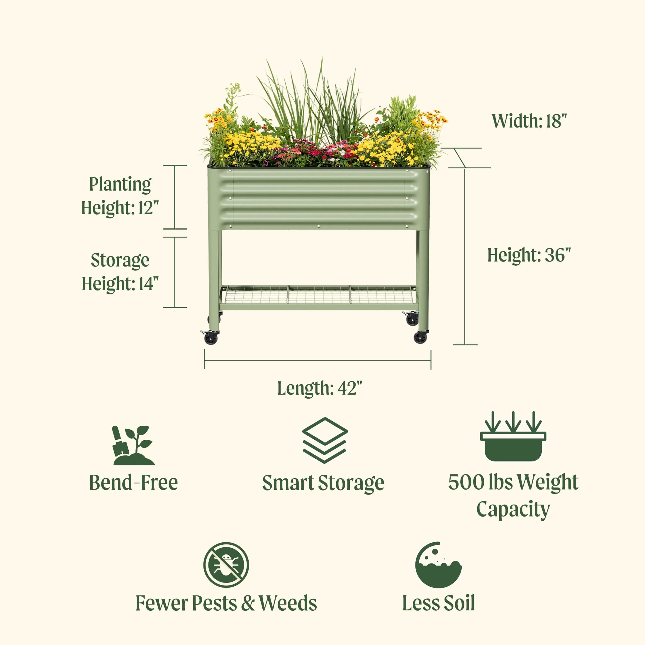 Elevated Garden Bed - Slim Series 1.5' x 3.5' Wheels Included - Image 4