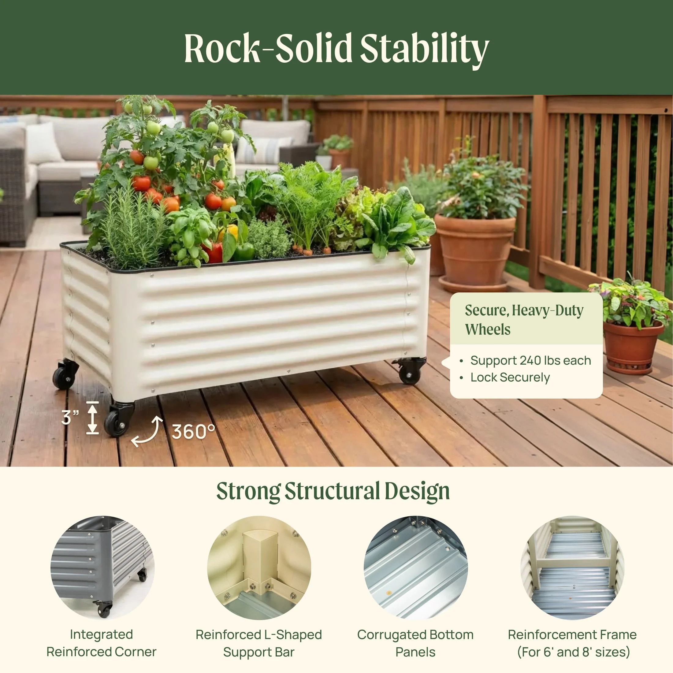 Classic Rolling Garden Bed - 1.75' x 4' - Image 9