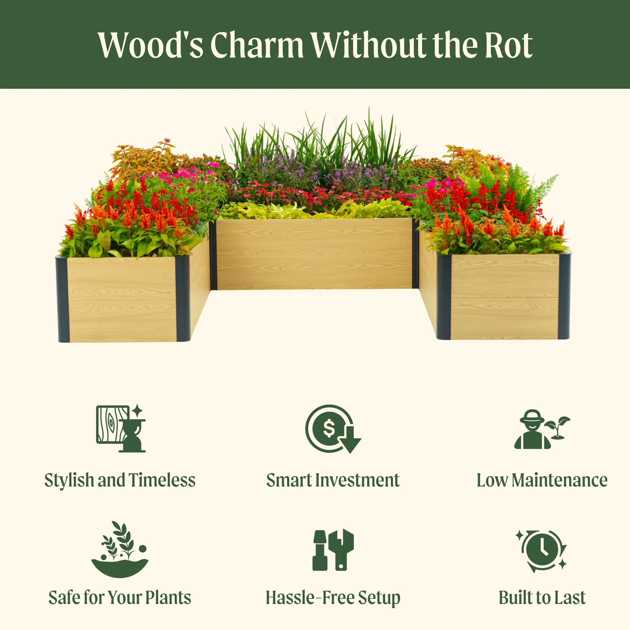 16" Tall Woodgrain 8' x 8' U-Shaped Metal Raised Garden Bed - Image 2